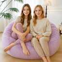 MEGO 5FT Giant Faux Fur Comfy Bean Bag Chair Cover (No Filler), Oversized Soft Fluffy Lazy Sofa Bed Cover Light Purple, Anti-Slip Fuzzy Beanbag Cover for Adults Kids Girls Teens, Lavender