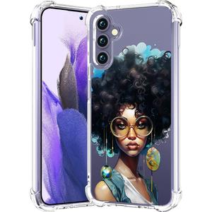 Compatible for Samsung Galaxy S24 / S25 Case Clear Cute for Women - Rugged Phone Cases Funda Protector Cover Skin (Black Afro African American)