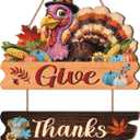 Give Thanks Door Sign,Turkey Front Door Decor,Thanksgiving Day Wooden Plaque,Thankful Wreath,Fall Wooden Hanging Signs,Autumn Wall Sign,Realistic Turkey Wreath For Outdoor Porch Office Home Room