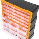 Amazon Basics Wall Mount Hardware and Craft Storage Cabinet Organizer with 39 Drawers, Plastic Garage Organization System with Dividers for Small Parts, Black, Orange, 15" x 6.3" x 18.6"