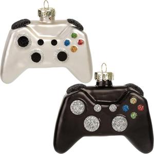 JOYIN Christmas Glass Video Game Controller Small Ornament, Blown Mini Black and White 2-Pieces Set for Tree Hanging Ornament Outdoor Christmas Decorations Indoor