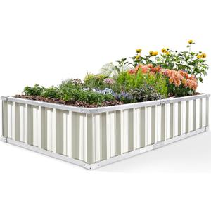 KING BIRD Raised Garden Bed 68"x 36"x 12" Galvanized Steel Metal Outdoor Garden Planter Box Kit with 2 Pairs of Gloves (Ivory)