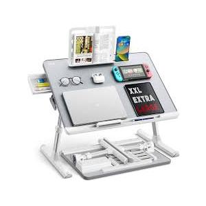 Laptop Bed Tray Desk, SAIJI Adjustable Laptop Stand for Bed, Foldable Laptop Table with Storage Drawer for Eating, Working, Writing, Gaming, Drawing (Gray, X-Large)