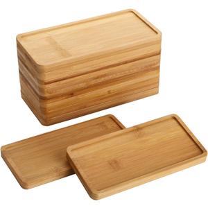 yarlung 10 Pack Small Bamboo Saucers, 7 Inch Plant Saucers Rectangular Flower Pot Drainage Trays for Succulent, Cactus, Small Indoor Plants