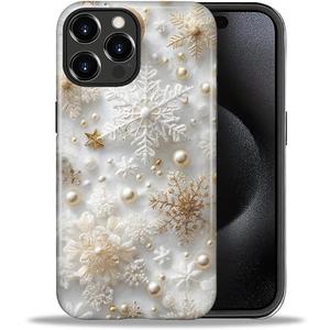 Case for iPhone 16 Pro, PC Hard Shell & Silicone Inner Bumper, Anti-Scratch Full-Body Cover Shockproof Slim Design -Festive Christmas Snowflakes
