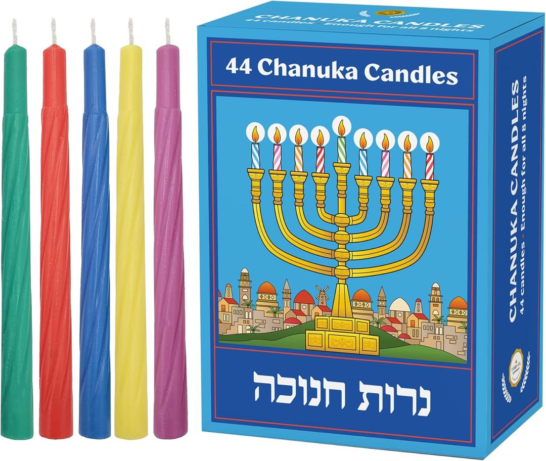 The Dreidel Company Jerusalem Hanukkah Candles Menorah Candles Single-Pack, Chanukah Candles 44 for All 8 Nights of Chanukah
