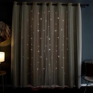 Kinryb Blackout Curtains for Girl Bedroom/Living Room/Classroom, Sheer Overlay 63 Inches 2 Panel Set, Double Layer Curtains with Star Cutout for Kids Room(W 52 x L 63 Inches
