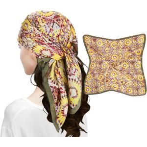 MEANBEAUTY Head Scarf for Women Like Silk Scarf Square Scarves Satin Bandanas Neck Scarfs 27.5 Inch with Gift Packed (Sunflower/Yellow/Green)