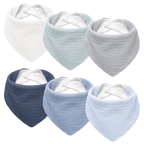 Susurration Muslin Baby Drool Bibs 6Pack Soft Triangular Adjustable Baby Bandana Bibs for Unisex Girls & Boys (Blue)