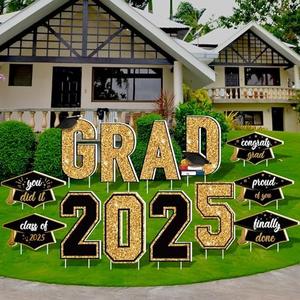 Aneco Waterproof 2025 Grad Yard Signs Plastic Graduation Yard Signs Party Outdoor Lawn Decorations 16 Inches Glitter Congrats with Stakes for Outdoor, Lawn Party Decor  Aneco Waterproof 2025 Grad Yard Signs Plastic Graduation Yard Signs Party Outdoor Lawn Decorations 16 Inches Glitter Congrats with Stakes for Outdoor, Lawn Party Decor
