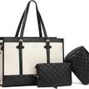 Keyli 3pcs Laptop Bag for Women,15.6 Inch Canvas Tote Bag Work Bags Large Business Computer Briefcase Shoulder Handbag Purse (S-black+khaki)