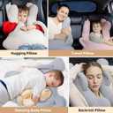 Kids Travel Pillow, Car Sleeping Travel Pillow for Kids, Removable H-Shaped Pillow for Adults and Children to Support Head and Body Road Trips with Neck Pillow and Blanket (Dark Grey)