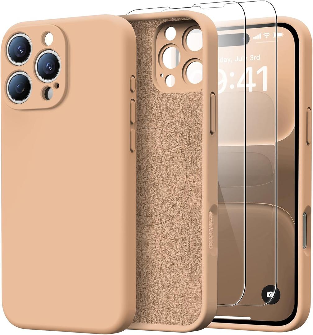 for iPhone 16 Pro Max Case with 2 Screen Protectors - Compatible with Magsafe - Upgraded Camera Protection - Liquid Silicone Protective Phone Case 6.9" for Men, Women,Girls - Elegant Gold