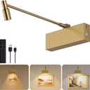 Adjustable LED Beam Picture Light for Wall, 8000mAh Rechargeable Wireless Art Light for Painting with Remote, Dimmable and Zoomable Picture Frame Spotlight for Gallery, Hallway (Brass)