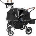 Wagon Stroller for 2 Kids, Double Seat, All-Terrain with Removable UV-Protection Canopy, Adjustable Push/Pull Handle, Cup Holders & Snack Tray for Baby and Toddler