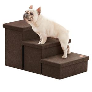 Love's cabin Dog Stairs for High Bed 18" H, Foldable Pet Stairs for Small Medium or Large Dogs Puppy with Storage for Bed or Couch, Cat Dog Steps Ramp with Zip up to 200 lbs, Coffee, 3 Steps