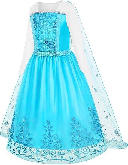 Princess Costume Dresses for Girls Halloween Cosplay Dress Up Clothes Sequin Party Perform Birthday Outfit Blue, Blue, Size 140