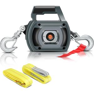 Portable Drill Winch of 1000 LB, Black Handheld Drill Winch with 40 Foot Synthetic Rope, Rotate The Hook 360 Degrees, for Lifting & Dragging