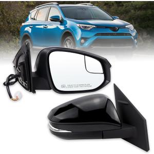 Right Passenger Side Door Mirror Compatible With 2016 2017 2018 Toyota RAV4 With Power Glass Manual Folding Heated Turn Signal Black Replace#879100R210C0 TO1321346(7 Pins)