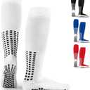 LUX Anti Slip Soccer Knee Socks,Non Slip Football/Basketball/Hockey Sports Grip Socks (White)