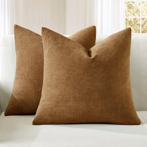 MIULEE Bronze Couch Pillow Covers 18x18 Inch, Set of 2 Soft Chenille Fall Decorative Square Throw Pillow Covers Farmhouse for Sofa Living Room Bed