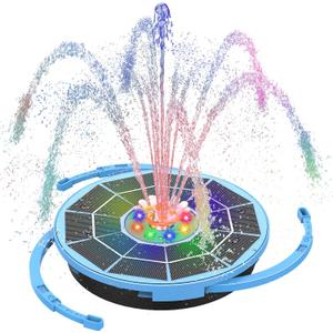 AISITIN 3.5W Solar Bird Bath Fountain with LED Colorful Lights & 3000mAh Battery, Solar Fountain Pump with 10 Nozzles, Solar Water Pump for Garden, Pond and Outdoor (Blue)