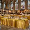 Gold Satin Tablecloths Rectangle 6FT, Glitter Spandex Fitted Stretch Table Covers Wrinkle-Free Floor Length Shimmer Table Skirt for Weddings Parties Baby Shower Banquets Vendor Events