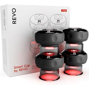REVO The Original 4-in-1 Smart Cupping Therapy Massager, Red Light Therapy for Targeted Pain Relief, Knots, Aches, Muscle Soreness, Circulation & Tighter Skin, Portable Cupping Kit (1pack)
