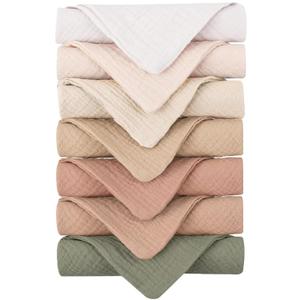 Konssy Baby Muslin Washcloths 7-Pack, 100% Cotton Baby Bath Washcloths, Soft & Absorbent Wash Cloths and Burp Cloths for Newborn Kids Girls & Boys, 11x11 inches (Pastel)