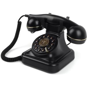 Retro Corded Phone, Office Desk Phones, Vintage Landline Telephone, Classic Push Button Analog Phone with Redial Function for Home Office Hotel School, Black