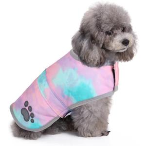 Queenmore Dog Winter Coat, Cold Weather Fleece Jacket for Dogs, Waterproof Reflective Reversible, for Small, Medium and Large Dogs (Tie-Dye, L)