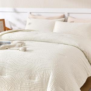 akkialla Embossed Design Full Size Comforter Set,Cream White 3 Pieces Lightweight Bedding Comforter Sets for All SeasonBed in a Bag with a Fluffy Soft Comforter and 2 Pillowcases(Cream White,Full)