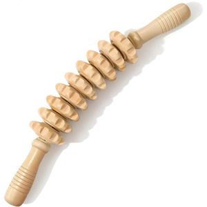 2 x Wooden Curved Massage Stick, 9 Rotatable Roller Wood Therapy Massager, Myofascial Fascia Relief Lymphatic Drainage Tool for Cellulite Reduction, Muscle Tension Relief for Belly Legs Thighs