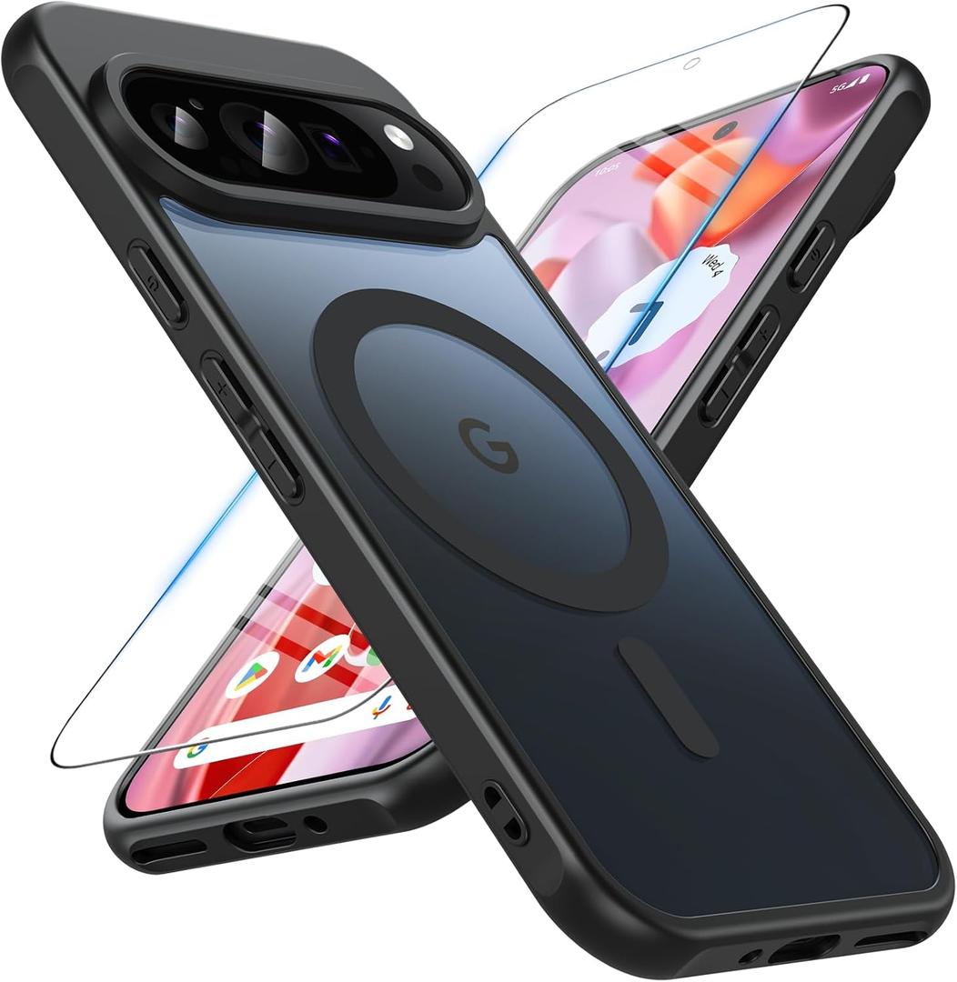 Case for Google Pixel 9/Pixel 9 Pro, Magnetic Pixel 9 Pro Case with Screen Protector [Compatible with Magsafe] [Military Grade Drop Tested] Shockproof Translucent Matte Protective Cover