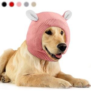 Quiet Ears for Dogs, Neck 14.96 Inch, Dog Ear Muffs Noise Protection Knitted Head Wrap Pet Hats for Medium to Large Pets(Pink)