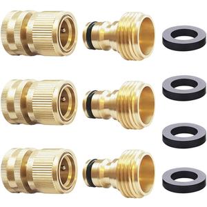HQMPC Garden Hose Quick Connect Solid Brass Quick Connector Garden Hose Fitting Water Hose Connectors 3/4 inch GHT (3 SETS)
