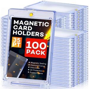 100ct Magnetic Card Holders, Magnetic 35pt One Touch Card Holders, U-V Protection Hard Plastic Display Case for Trading, Sports, Baseball, Football, Game Cards (100 Pack)