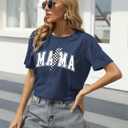 Funny Mama Bow Shirts for Women Checkered Mom T-Shirt Momma Graphic Short Sleeve Tee Top (Blue, L)