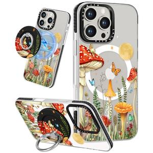 Lotadilo Case for iPhone 16 Pro Max Case Compatible with Magsafe Ring Holder Stand - for Women Butterfly Mogu Design TPU Phone Cover for Girls Girly Funny Fashion