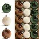 Christmas Tree Ornaments Velvet Balls 15 PCS - 3.15 Inch Velvet Shatterproof Christmas Decorations for Tree Neutral Star Brown Green Ornament Set Holiday Decorations Vintage Hanging Decor