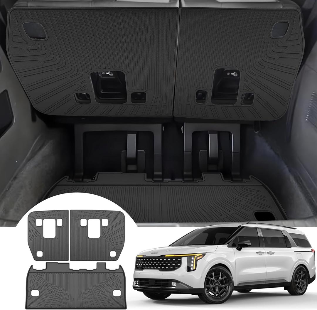 Trunk Mats with Backrest Mats for 2022-2024 2025 Kia Carnival MPV 8 Seats (for Hybird) Cargo Mat Liner TPE Protector All Weather Back Seat Cover 3rd Row for 2022-2025 Kia Carnival MPV Accessories