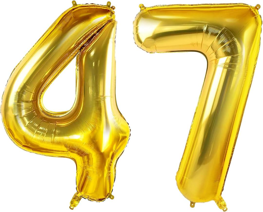Number 47 Balloons for 47th Birthday Party Decorations, 0-100 Large No.47 for Women Men and Mother Dad, 40 Inch Gold Foil Helium for 47 Year Old Anniversary