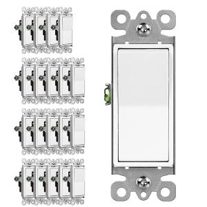 (20 Pack) CML 3 Way Decorator Paddle Rocker Wall Light Switch, Single Pole or Three Way, 15A 120/277V, On/Off Interrupter, UL Listed, White