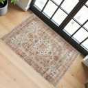 Washable 2x3 Entryway Area Rug: Vintage Non-Slip Backing Rugs for Kitchen Bathroom Water Resistant Carpet for Bedroom Soft Low Pile Front Door Mat for Dining Room 2x3 Brown/Orange