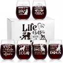 Remerry 7pcs Dog Mom Wine Glasses with Box Dog Lover Gifts for Women Funny Stemless Wine Glass Present Birthday Gift for Mom, Dad, Wife, Women, Men