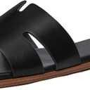 Rihero Women's Dressy Flat Sandals Comfortable Slip On Leather Slide Sandals, 7