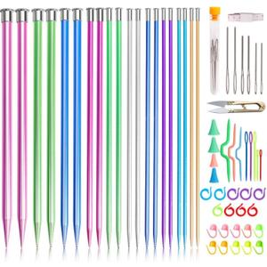 64pcs Knitting Needle Set, 20pcs Aluminum Knitting Needles Set, Colored Straight Single Pointed Knitting Needles, 10size 3.0-10mm 9.8inch Length for Handmade DIY Knitting with Knitting Accessories (25cm)