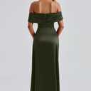 Memoriesea Women's Elegant Off Shoulder High Split Bodycon Evening Wedding Maxi Dress (Green, M)