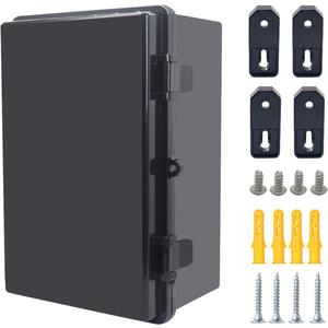 Junction Box, Hinged Black Cover IP67 Waterproof ABS Project Box with Mounting Plate Electrical Box Enclosure with Wall Bracket 11.4 x 7.5 x 5.5inch(290x190x140mm)