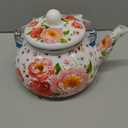 DEAYOU 2.6 Quart Enamel Tea Kettle Stovetop, Large Porcelain Enameled Teakettle, 2.5L Vintage Tea Pot with Ceramic Cool Handle, Colorful Floral Steel Teapot for Hot Water, Retro Decor, No Whistling